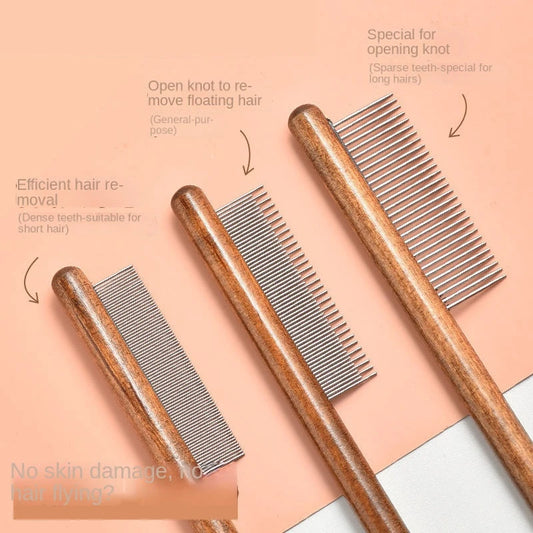 Fuzzli Stainless Steel Cat Hair Comb with Wooden Handle