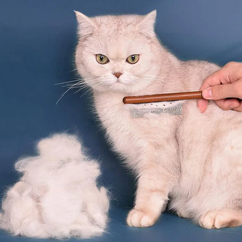 Fuzzli Stainless Steel Cat Hair Comb with Wooden Handle